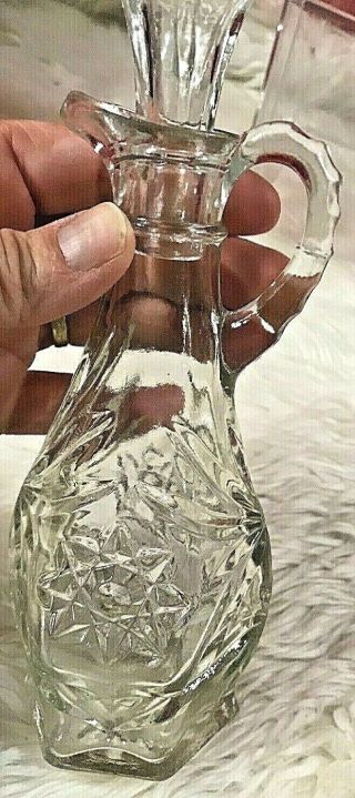 Vintage Crystal Cruet Pressed Glass Oil & Vinegar With Stopper - Antique