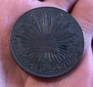 Mexico 1896 Zs Fz 8 Reales Silver Coin Zacatecas Toned