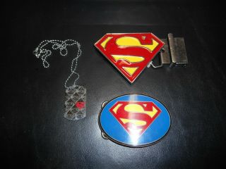Superman Belt Buckles 2 And 1 Dog Tag 3 Items