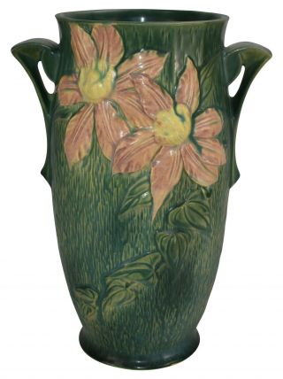 Roseville Pottery Clematis Green Ceramic Vase 112 - 12