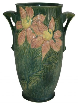Roseville Pottery Clematis Green Ceramic Vase 112 - 12 2