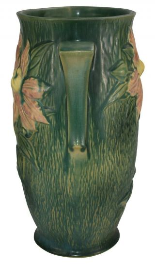 Roseville Pottery Clematis Green Ceramic Vase 112 - 12 3