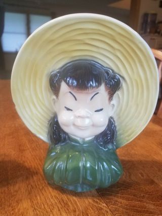 2 Vtg ROYAL COPLEY Asian Oriental GIRL Head vase Wall Pocket Planter Figurines 3