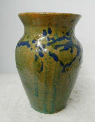 Nc Pottery Transitional Era Vase.  Attr.  Jonah Owen.  Cobalt & Green Drips Glaze