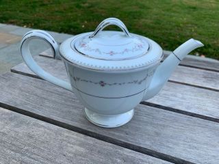 Noritake Fairmont 6102 Vintage China Tea Pot And Lid Platinum Trim Teapot