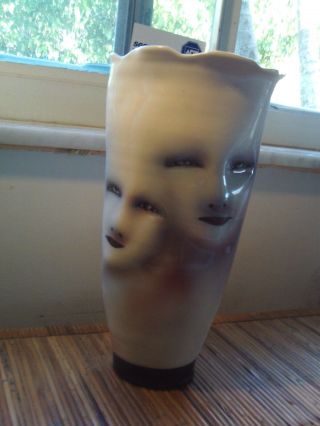 Rare 2007 Signed Bing Gleitsman Art Deco 2 Face Porcelian Vase