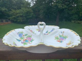 Huge 3 Part Deep Serving Dish Flute Edged Bowl 7512 Herend Queen Victoria China