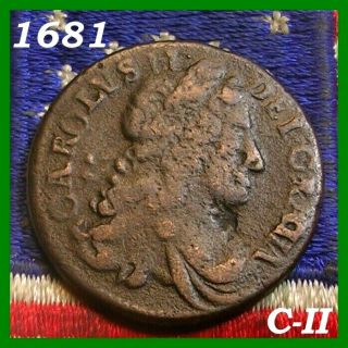 1681 Charles Ii Hibernia Irish Half Penny Colonial Era Days Of Old Coin Rare