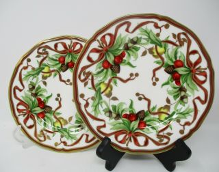 Tiffany Holiday Christmas Ribbon Salad Plates,  White Background