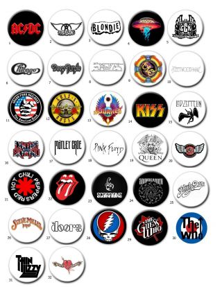 1.  25 " Classic Rock Buttons Pins Badges 1 1/4 Inch Kiss Acdc Zeppelin Pink Floyd