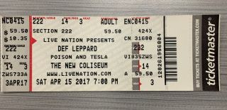 Def Leppard / Poison / Tesla 4/15/17 Concert Ticket Stub