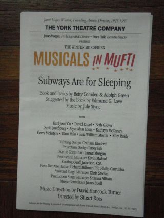 Subways Are For Sleeping Playbill February 2018,  Revival York Theatre