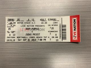 Deep Purple / Judas Priest 9/1/18 Concert Ticket Stub