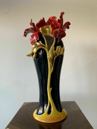 Fz00689 Franz Porcelain Striking Vermillion Peony Vase In The Box