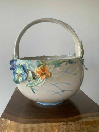 Fz01097 Franz Porcelain Full Bloom Pansies Basket Ltd Rare In The Box