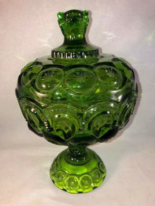 Vintage Moon And Stars Le Smith Emerald Green Tall 10” Footed Compote Candy Dish