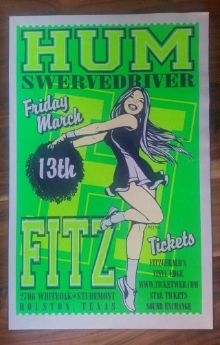 Hum,  Swervedriver Silk - Screened Concert Poster At Fitz Houston On 03/13/98