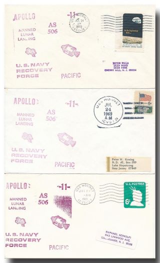 Apollo 11 Uss Hornet Prs Covers With Different Type Of Postmarkers - 10h529