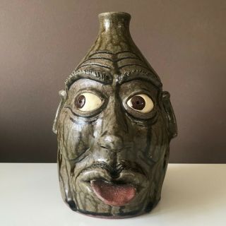 Large J.  H.  Perdue Face Jug - Southern Folk Art Pottery Signed & Dated - 2
