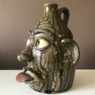 Large J.  H.  Perdue Face Jug - Southern Folk Art Pottery Signed & Dated - 3