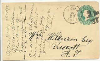 1878 Yuma Arizona Territory Fine Cds & Cork Cancels On 3ct Green Postal Entire