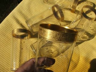 6 Tiffin Minton Gold 5 1/8 " Non Optic Flat Ice Tea Glass Highball