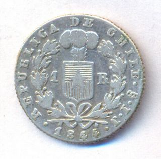 Chile Silver 1 Real 1844 Ij Rompiendo Cadenas