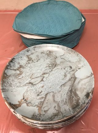 Sascha Brastoff Vintage Turquoise Ceramic 10 1/2” Plate/ Set Of 12 With Case