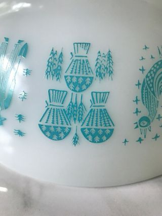 PYREX AMISH BUTTERPRINT TURQUOISE ON WHITE 443 2 1/2 QT MIXING BOWL. 3