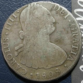 Bolivia 1808 Pts Pj 8 Reales Carolus Iiii Spanish Colonial Silver Coin No Rev