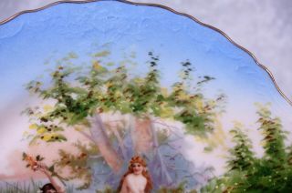 Rare Antique Porcelain Cabinet Plate Painted Mermaids Lily Pond Vienna Austria 3