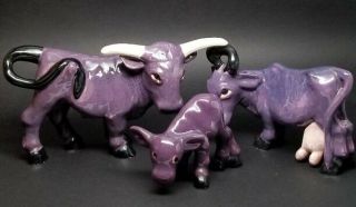 Brayton Laguna Trio Purple Cow Family Bull Mama Baby Calf California Pottery