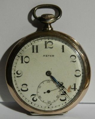Aster Louis Muller & Cie.  1920 Swiss Pocket Watch Chronos Movement Silver