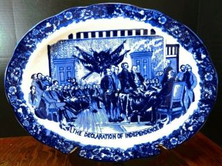 Vintage Cobalt Blue Signing Of The Declaration Of Independence Platter Server