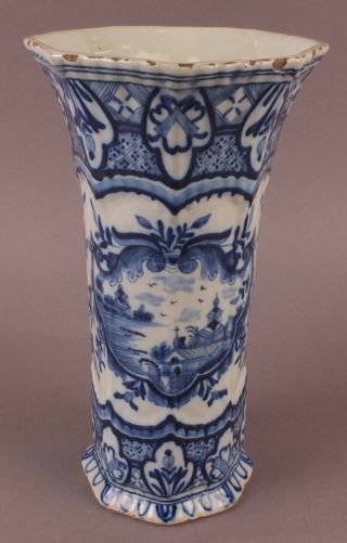 Antique Signed 18thc Dutch Blue & White Delft Pottery Vase “z Dex”