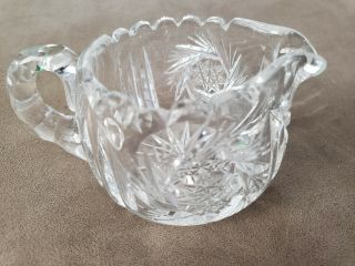 Abp American Brilliant Period Cut Glass Creamer With Sawtooth Rim Faceted Handle