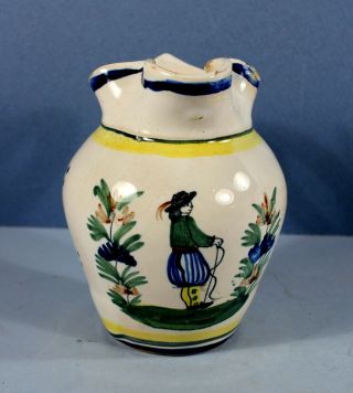 Vintage Henriot Quimper French Faience Pottery Pitcher Creamer Breton Peasant