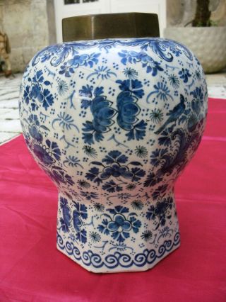 Antique Vintage Vase Delft Blue & White Glazed Faience Holland Glaze Ginger Jar
