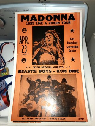 Rare 1985 Madonna “like A Virgin Tour” Special Guest Beastie Boys/run Dmc Póster