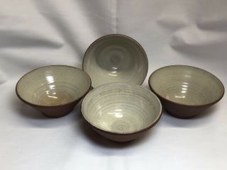 Mcm Denis Vibert Pine Tree Kiln Maine Art Studio Pottery 4 Bowls Tan Red Clay
