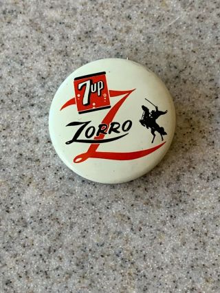 Vintage 1957 Zorro 7 - Up Pin Back Button Tv Promo Walt Disney Productions