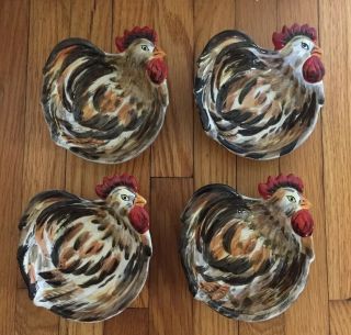 4 Williams Sonoma Tuscan Style Rooster Small Bowls Hand Crafted