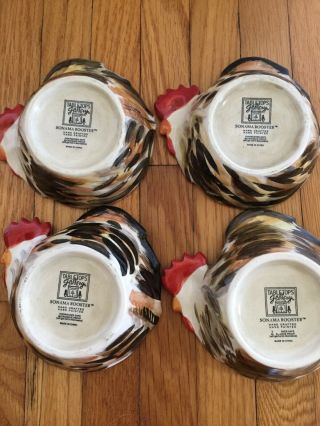4 Williams Sonoma Tuscan Style Rooster Small Bowls Hand Crafted 3