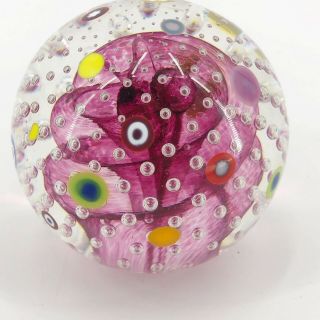 Vintage Ges Glass Eye Studio Paperweight Pink Swirl W/controlled Bubbles