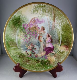 Antique Limoges Porcelain Figural Scene Cabinet Plate Artist Signed – Maidens