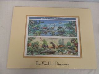 Sheet Us Postage Stamps The World Of Dinosaurs Signed Matted Pane