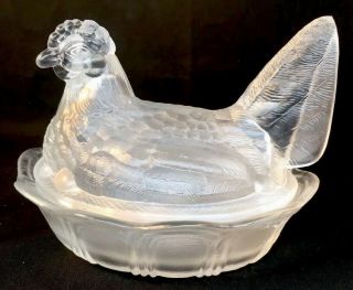 Fenton Art Glass Crystal Velvet Covered Chicken / Hen On Nest