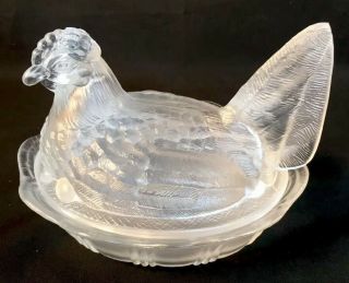Fenton Art Glass Crystal Velvet Covered Chicken / Hen On Nest 2