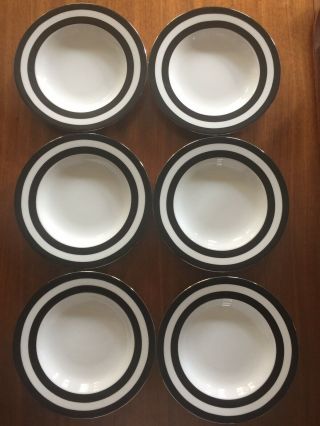Set Of 6 Ralph Lauren China Spectator Black & Silver Pasta Soup Bowls Portugal