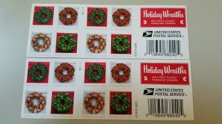 Usps Holiday Wreath Stamps Two X 20 = 40 2019 Forever Postage Stamps